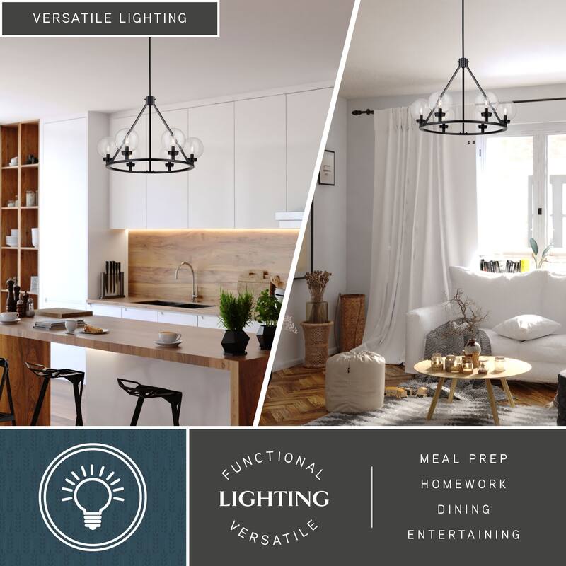 Lander Matte Black Transitional Chandelier Light with Clear Glass Globes