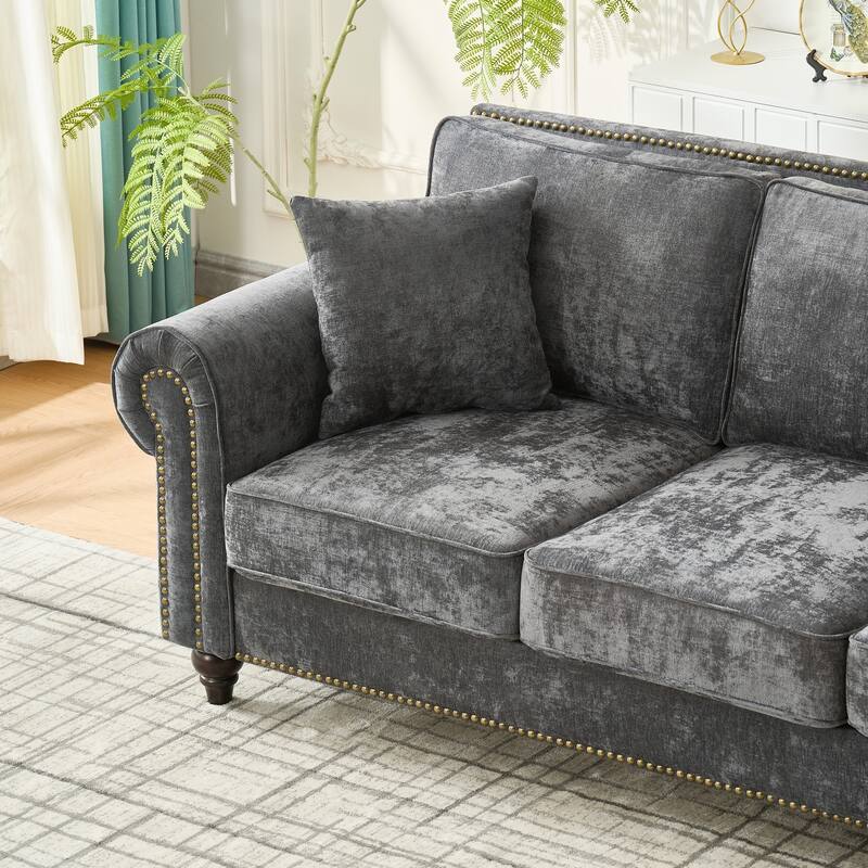 63" Velvet Upholstered Sofa with Curved Armrests, Luxurious Accent Sofa Couch Loveseat with Nailheads