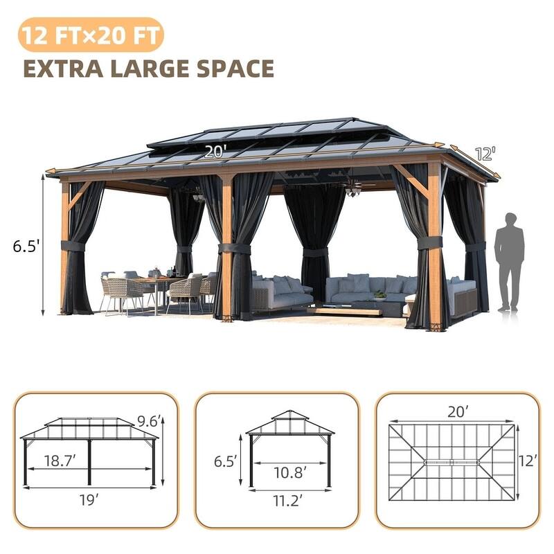 Erommy Premium Wood Gazebo with Double Hardtop Roof, Durable, Elegant Outdoor Pergola for Backyard & Patio