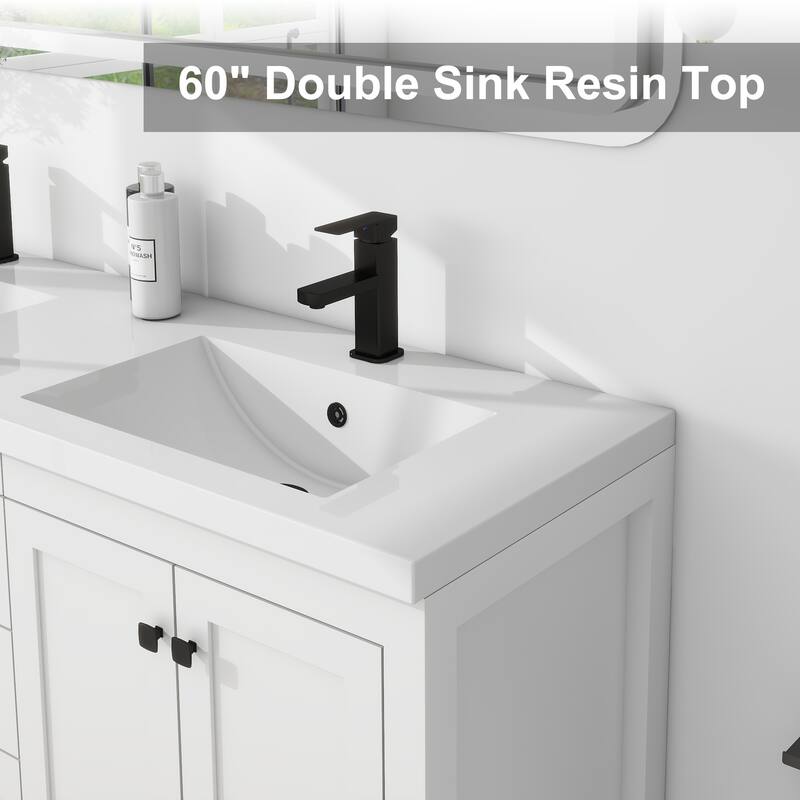 60" Bathroom Vanity Cabinet with Resin Drop in Sink Top Matte Black Faucet