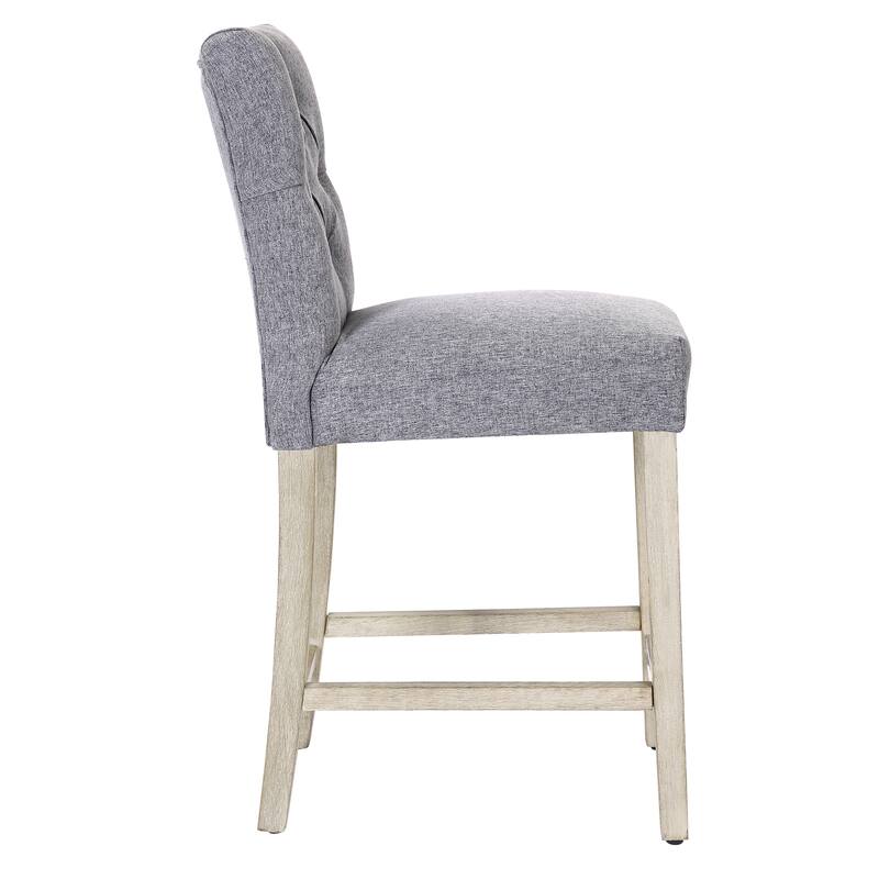 Carter 24" Classic Button Tufted Counter Stool, Antique Gray Legs