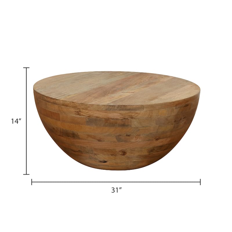 Sigourney River of Goods Tan Round Block Mango Wood Coffee Table - 31" x 31" x 14"