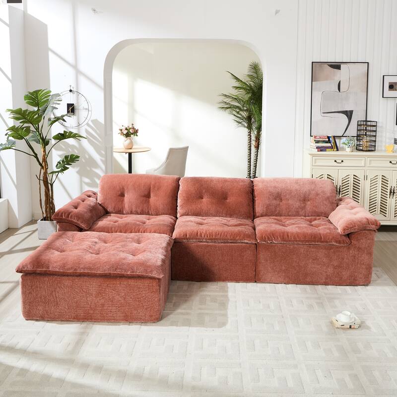 Modular Convertible Cushioned Sleeper Sofa Set - Orange(3 Seat+1 Ottoman)