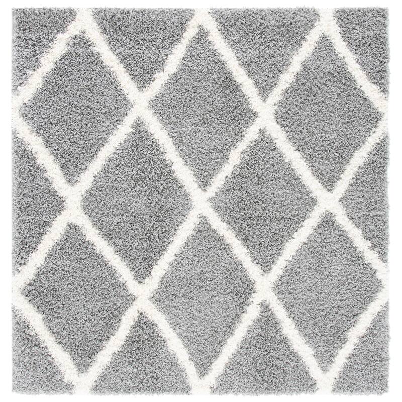 SAFAVIEH Venus Shag Alrun Moroccan 1.75-inch Thick Rug - 6'7" Square - Grey/Ivory