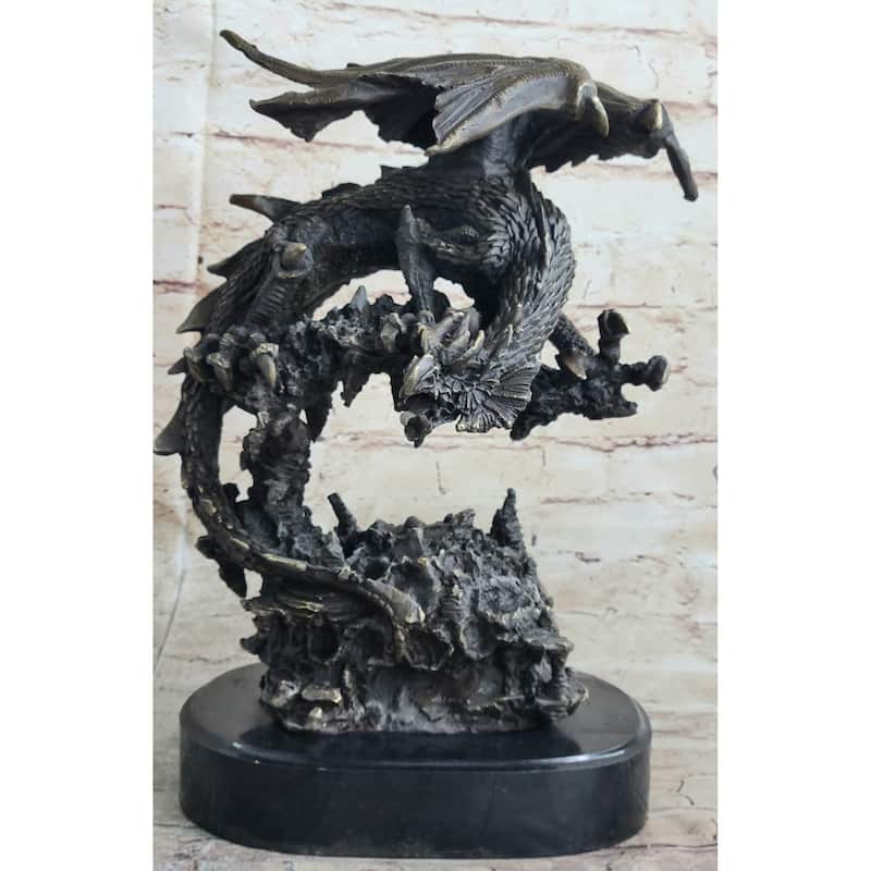 Signed Original Mythical Flying Dragon Bronze Sculpture Statue Hand Crafted Sale
