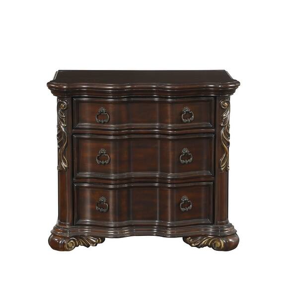 Royal Bedroom Cherry Finish Nightstand of 3 Drawers