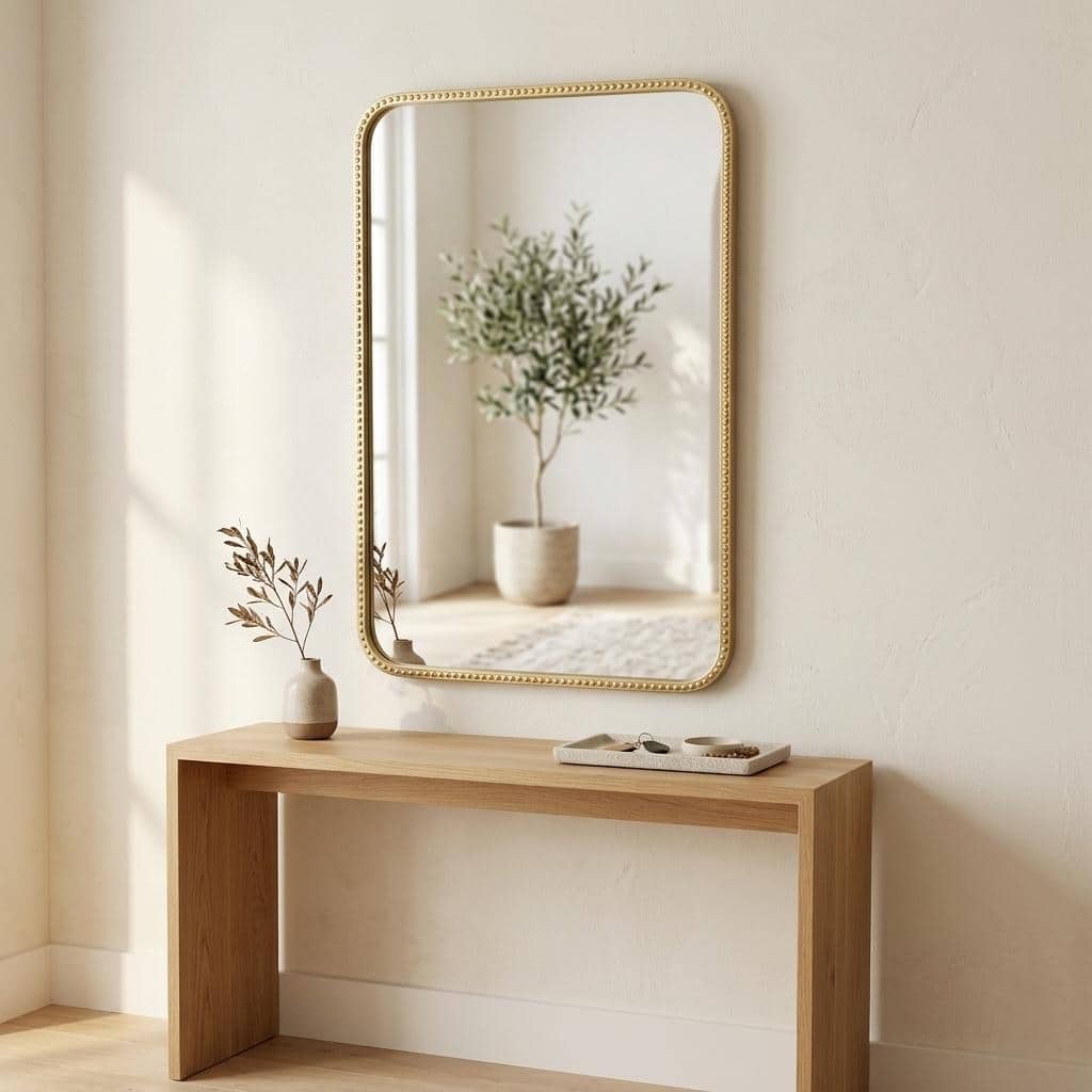Nuvelle Rectangular Studded Gold Metal Framed Wall Mirror