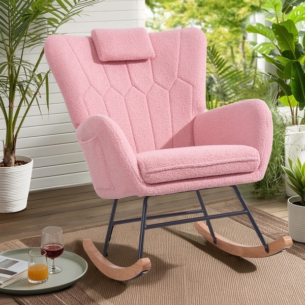 slide 2 of 26, VECELO Rocking Chair, Modern Upholstered Teddy Fabric Nursery Glider with Padded Seat, High Backrest, Armchair and Pocket