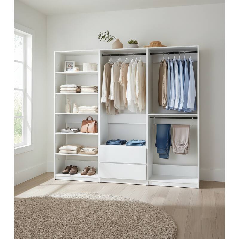 Prosper White Freestanding Walk in Wood Closet System - 94.2"W x 15.7"D x 83" H