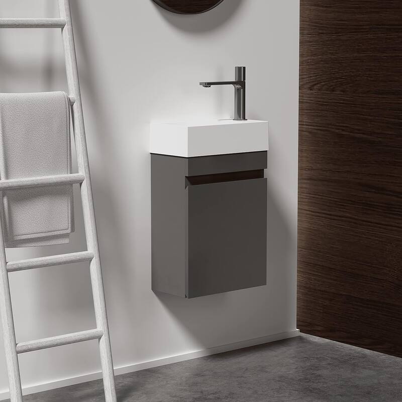 Particle board WallMounted Bathroom Vanity Set in Grey with Integrated
