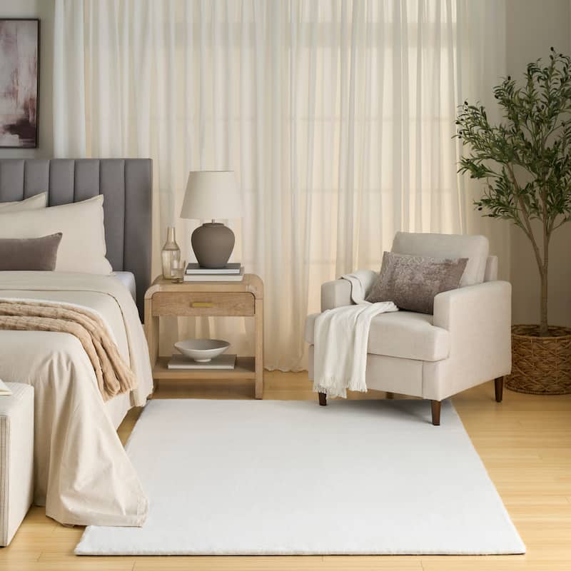 Nourison Soft Plush Faux Fur Indoor only Solid Area Rug - 5' x 7' - White