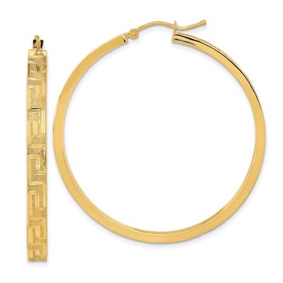 Curata 14k Yellow Gold Satin Greek Pattern Hoop Earrings 46.63x4mm