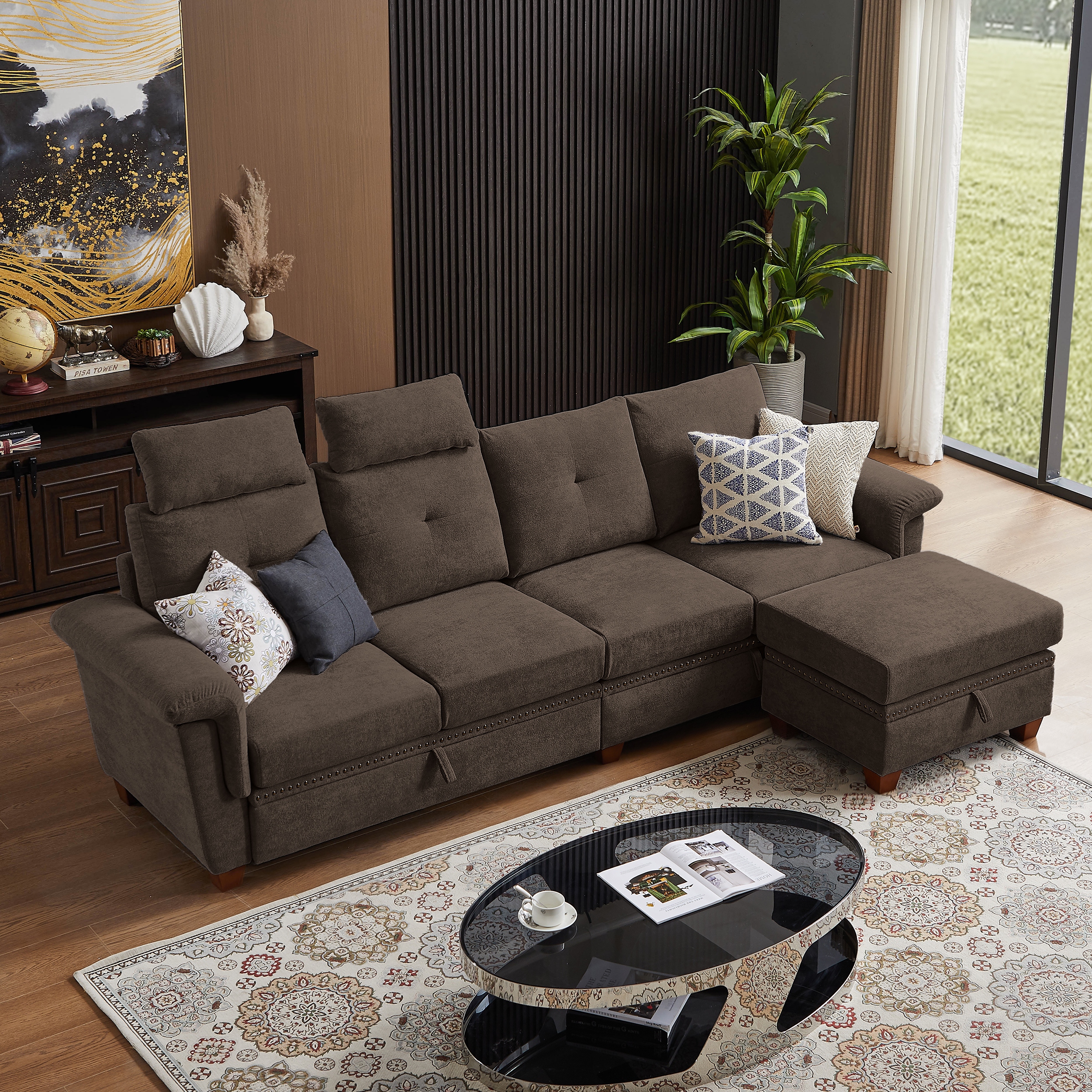 Sectional couch top with adjustable headrest