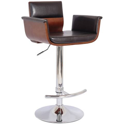 Modern Padded Wood Adjustable Height Swivel Bar Stool Chair with Cushioned Seat, Armrests and Back