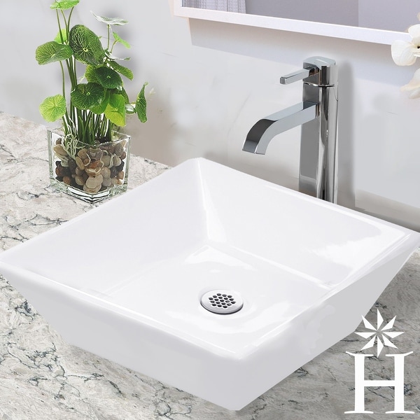 Highpoint Collection 16-inch Square White Bathroom Vessel ...