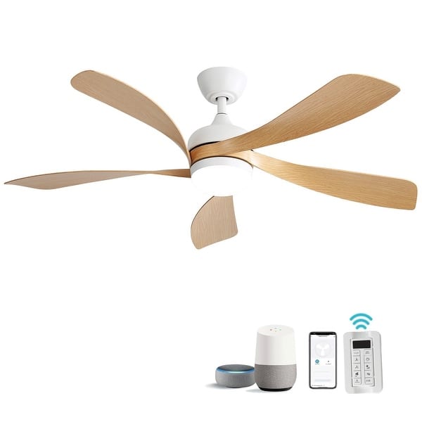slide 2 of 10, 45 Inch / 52 Inch White Ceiling Fan with Dimmable LED Light and Remote, 6-Speed Reversible DC Motor, ABS Blades Smart 45 Inch With APP/Voice/Remote Control - White With Light Brown ABS Blades