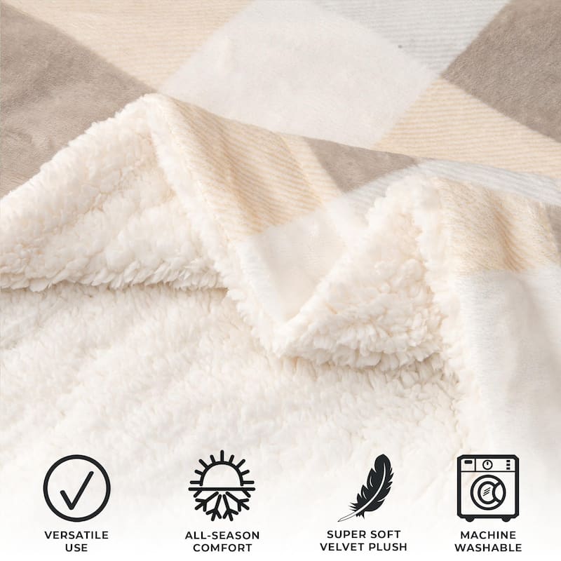 Linery & Co. Velvet Plush Reversible Sherpa Throw Blanket