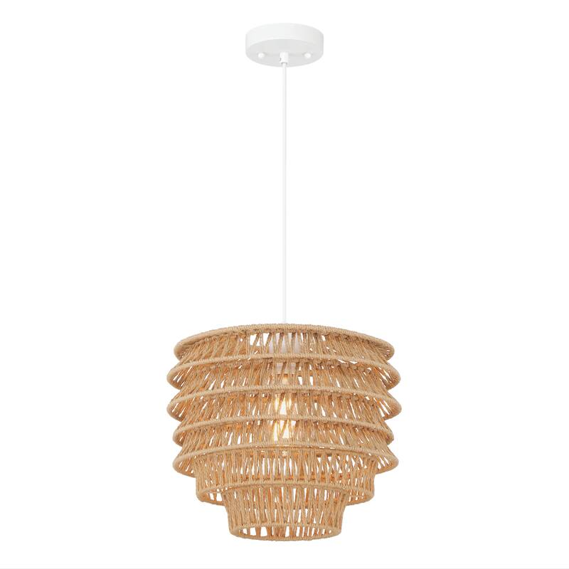 Handwoven Paper Rope and Metal Ceiling Pendant Lamp - 13.4"L x 13.4"W x 15.2"H
