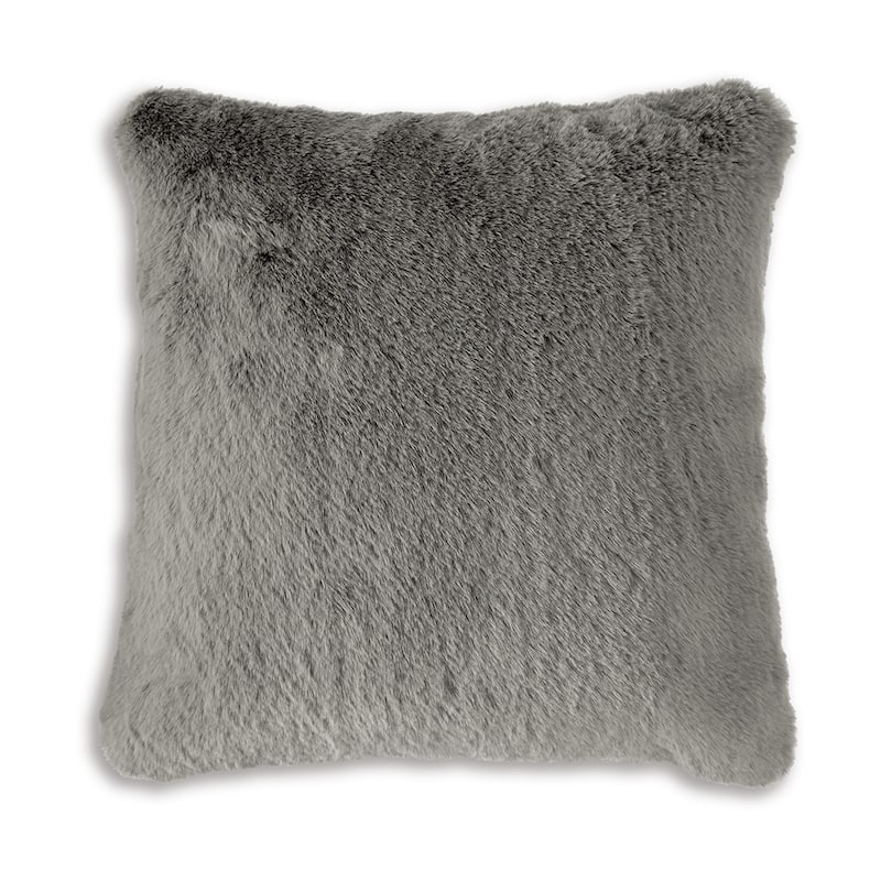 Dift Square Accent Throw Pillow, 20 Inch, Dark Gray Faux Rabbit Fur