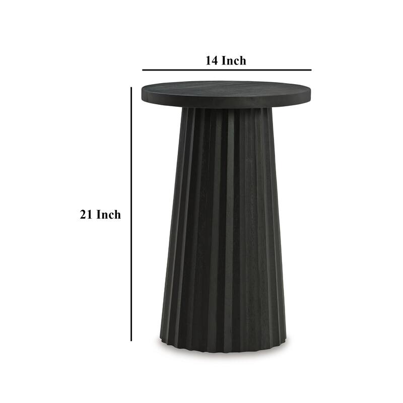Ceil Accent Table, Round Fluted Classic Black Solid Wood Base, 14 Inch