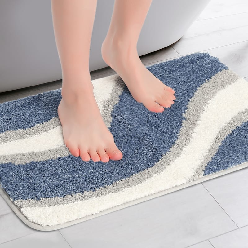 Wavy Stripes Bathroom Rug Mat, Absorbent Bath Rug, Non-Slip Bath Mats for Bathroom Floor, Tub and Shower - Multi-1