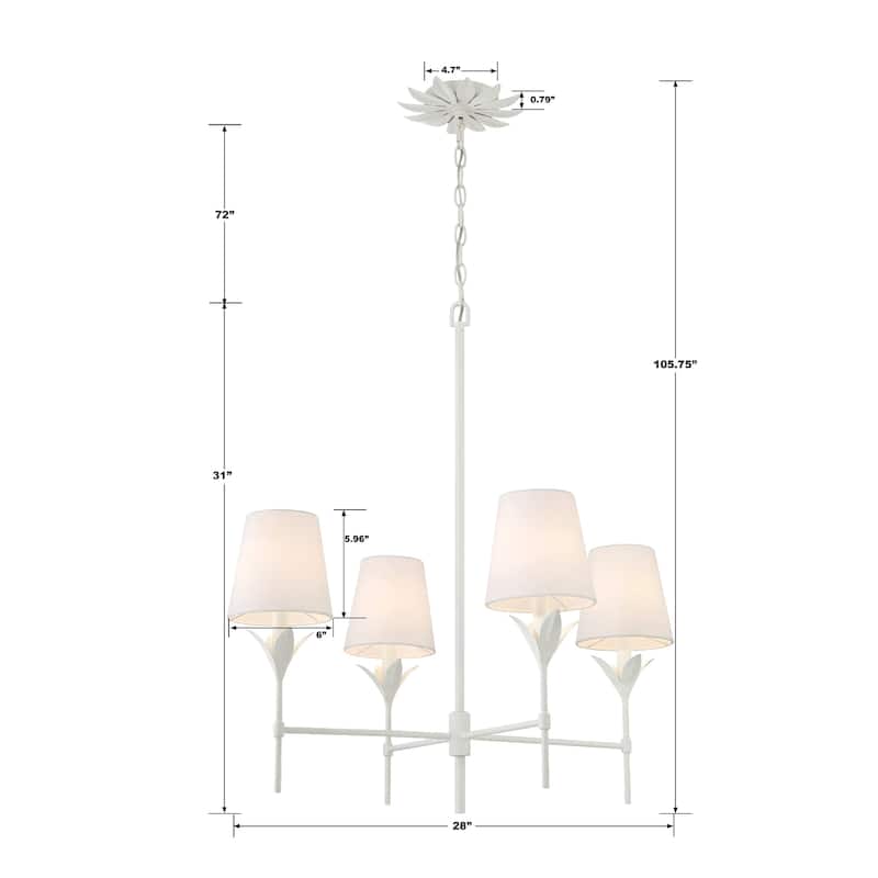 Broche 4 Light Matte White Chandelier - 28"W x 28"H x 28"D