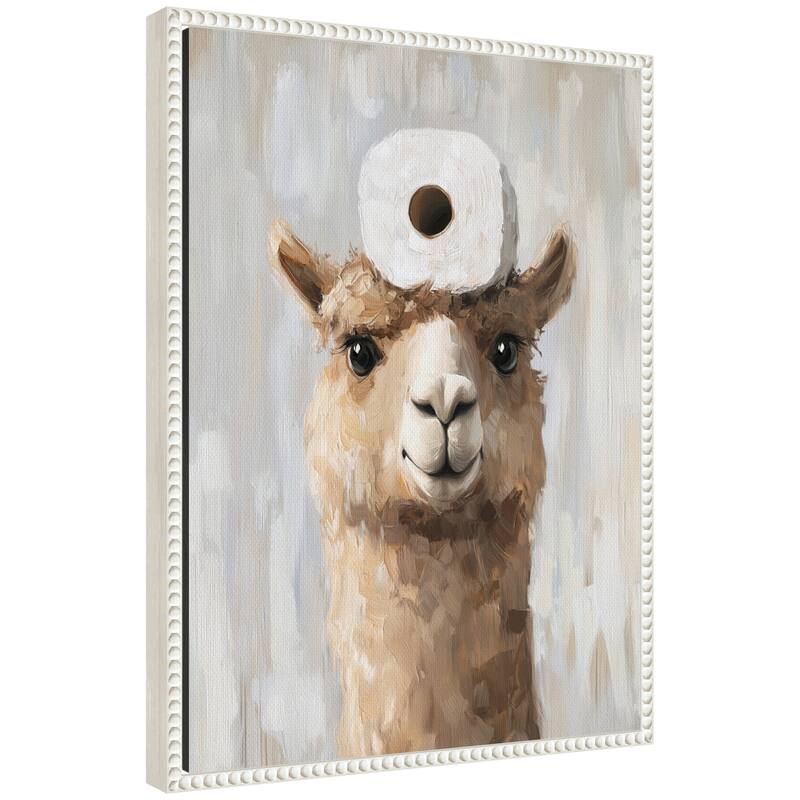 Kate and Laurel Sylvie Toilet Paper Roll on Cute Animal Head Bathroom Art Framed Canvas by The Creative Bunch Studio - 18x24