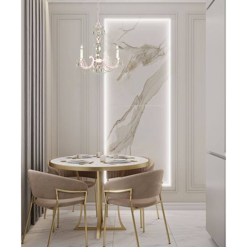 3-Light Pink Chandelier With Clear Crystal Accents