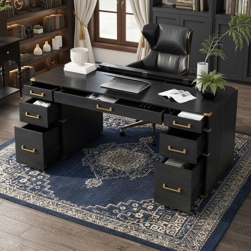 70" Extra-Large Executive Desk with Metal Edge Trim by Harper&Bright Designs