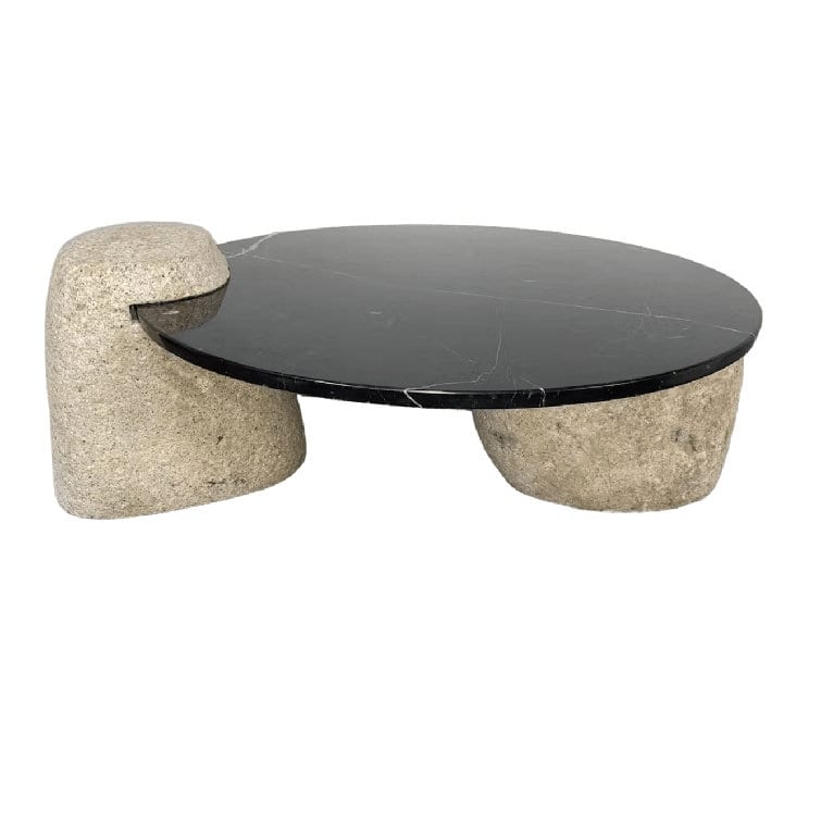 BETACH Genuine Nero Black Marble with Stone Legs Coffee Table