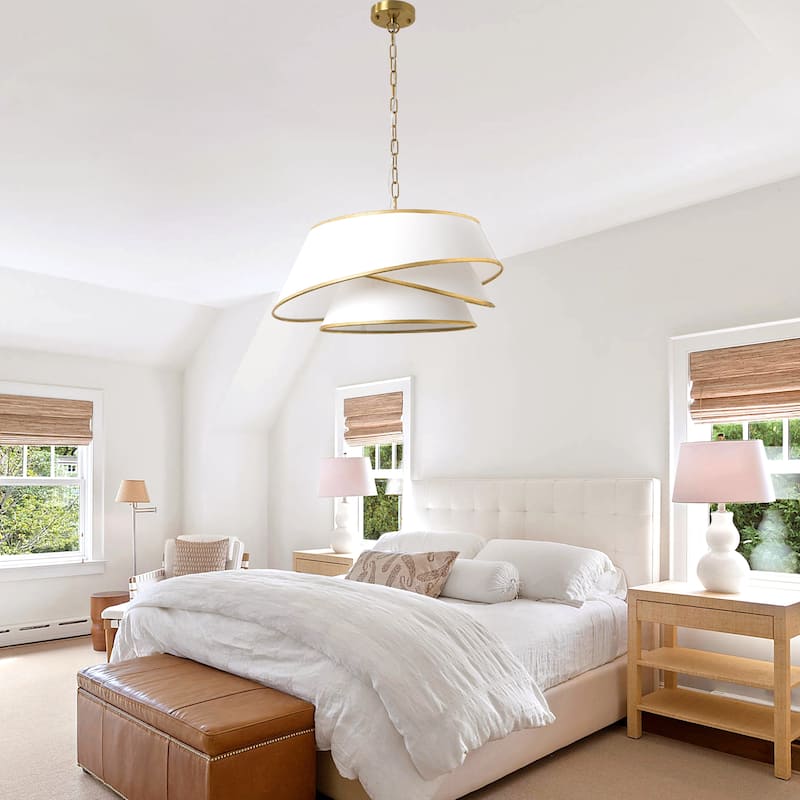 Bella Depot 24" Modern Golden Fabric Pendant Light for Dining Room Bedroom Adjustable Vintage Chandelier