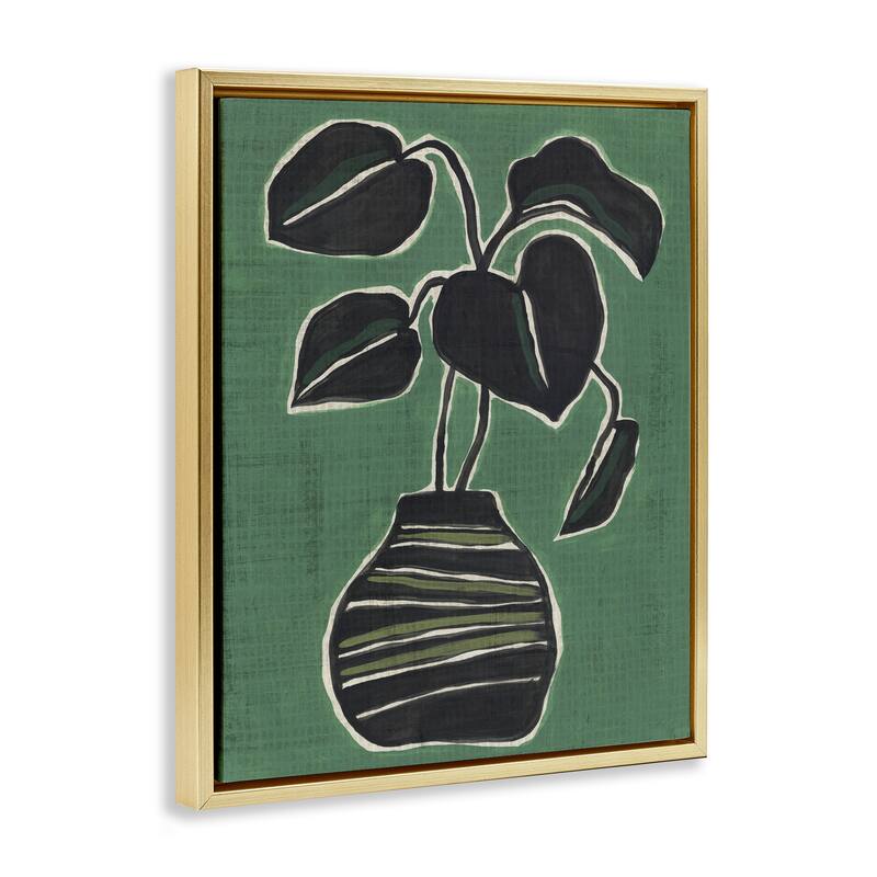 Stupell Green Hued House Plant Framed Floater Canvas Wall Art Design By June Erica Vess