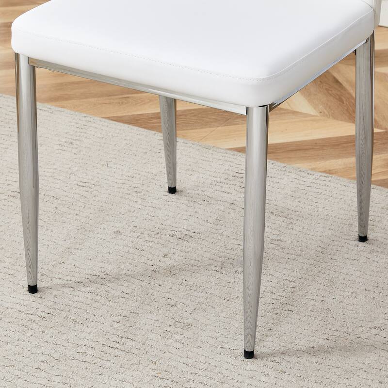 Roomfitters PU Dining Chairs with Extended Backrest and Silver Metal Legs, Modern Upholstered Set of 8