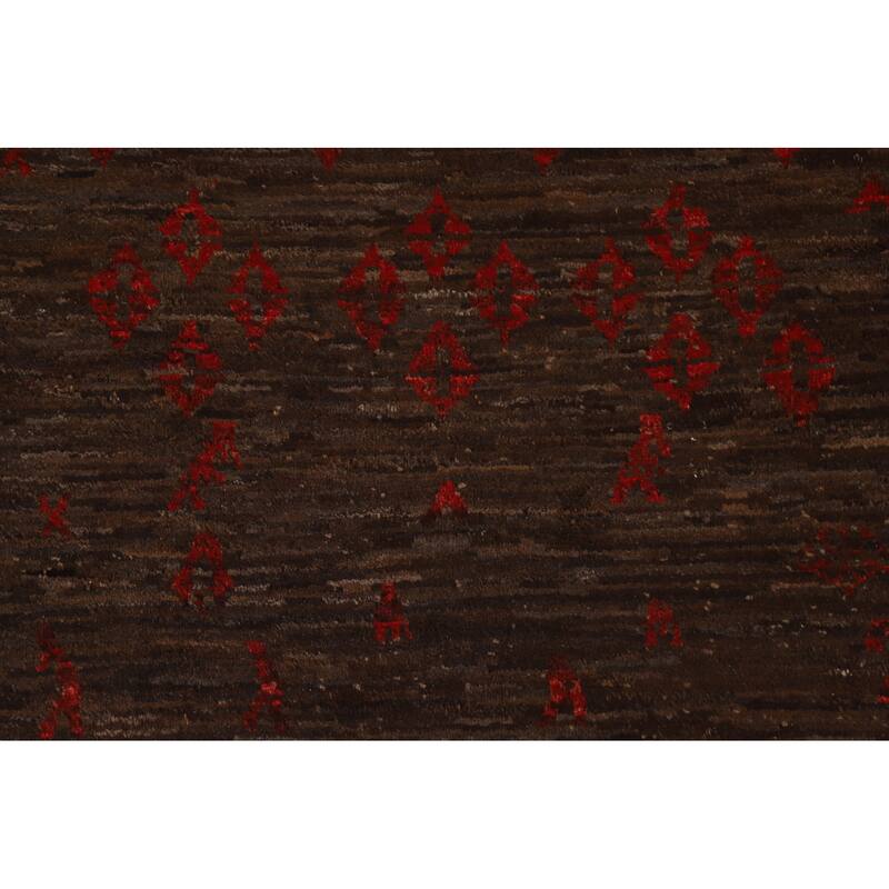 Dark Brown Tribal Moroccan Oriental Area Rug Hand-knotted Wool Carpet - 6'7" x 9'11"