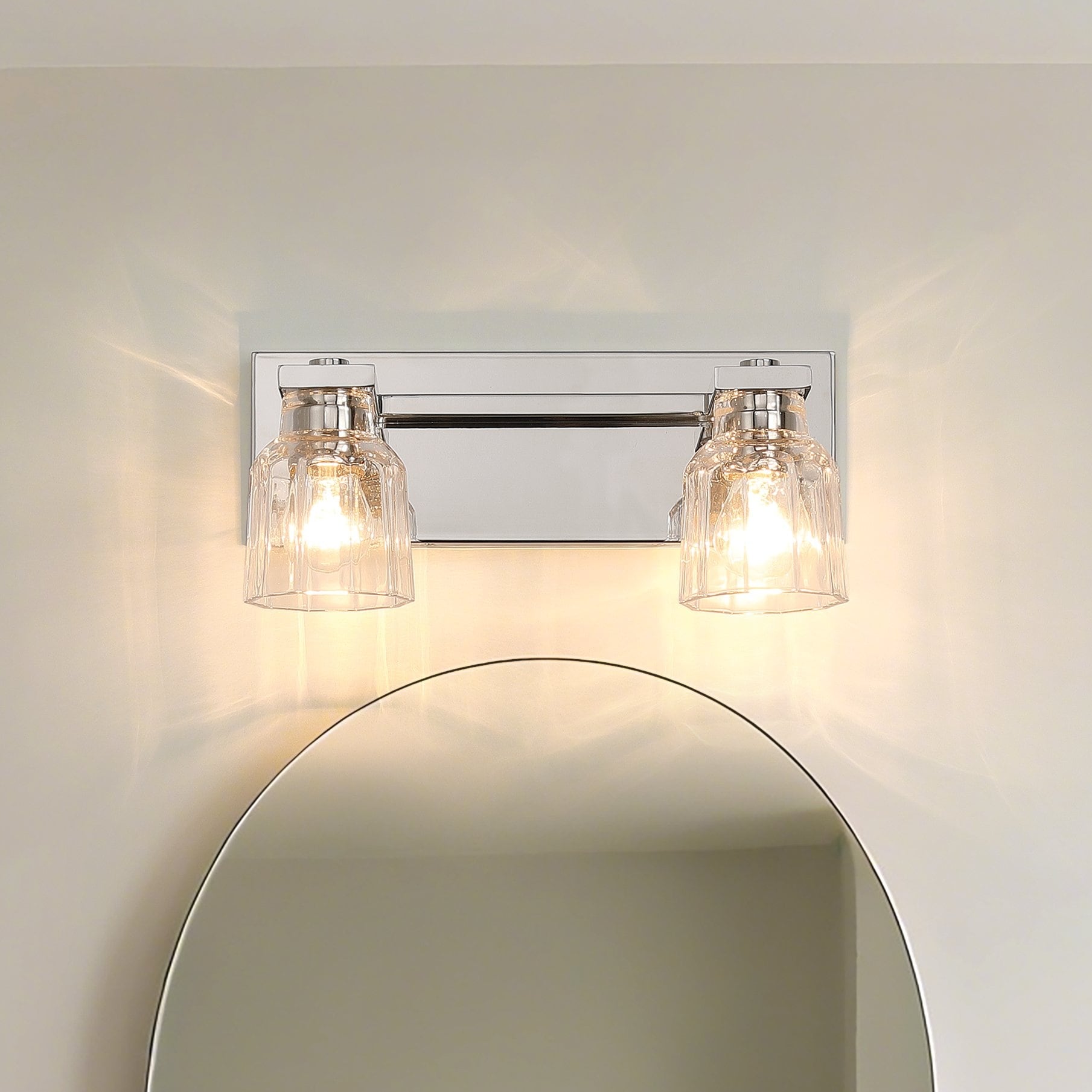 Thesis Dryden 15-inch 2-light Polished Nickel Vanity Light with Clear Ribbed Glass Shades