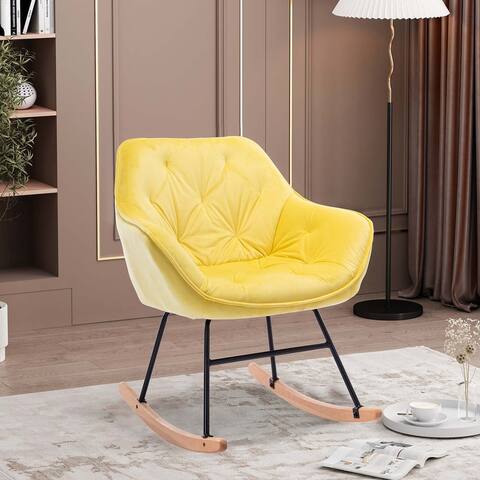 Velvet Rocking Chair with Comfortable Fabric Seat for Living Room