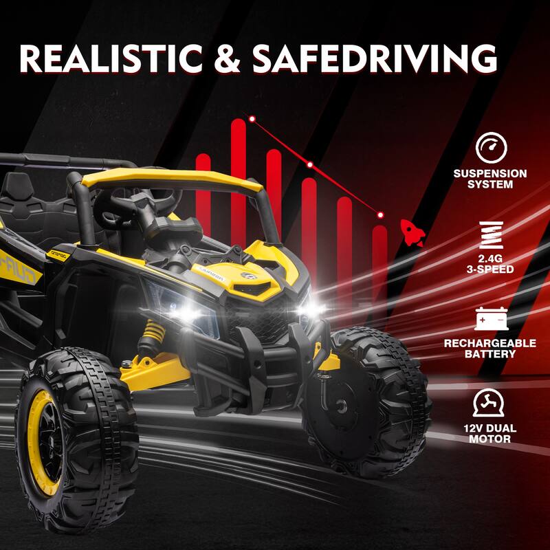 12V LED Lights UTV ride on car for kid with Remote Control,3-Point Safety Harness and Music Player