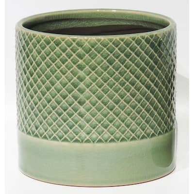 Green Criss Cross Pattern With Solid Base Planter