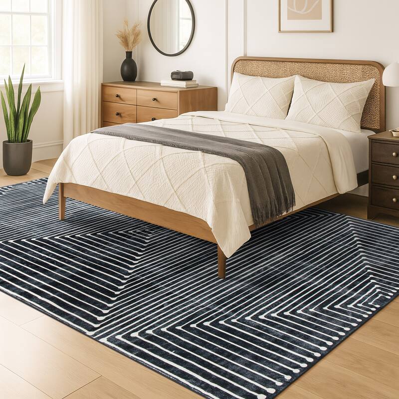 World Rug Gallery Bohemian Stripes Washable Non-Slip Area Rug
