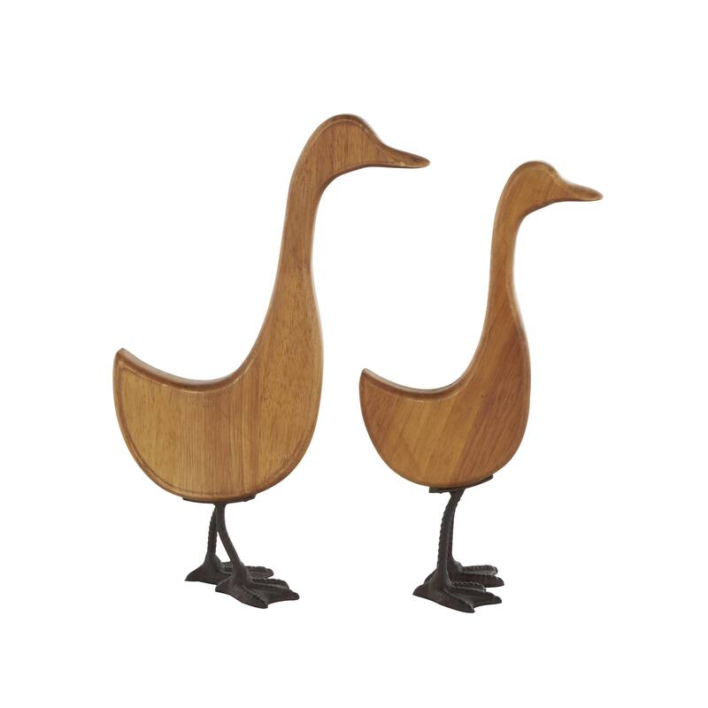 Wood Duck Abstract Minimalistic Decorative Garden Sculpture with Black Metal Feet - Set of 2 Brown - Roche River Decor