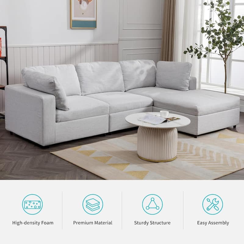 Mixoy Sectional L-Shaped Sofa Couch,Modern Upholstered 3-Seat Sofa with Pillows and Lounge Chaise - 106.7in*70in*33.5in
