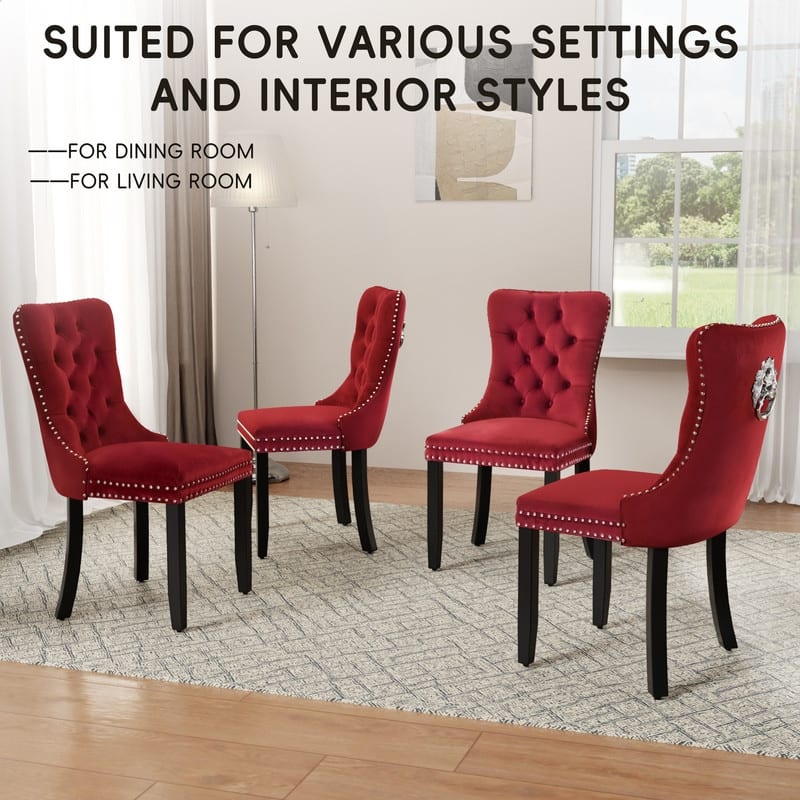 High-end Tufted Velvet Upholstered Nailhead Dining Chair Set of 6
