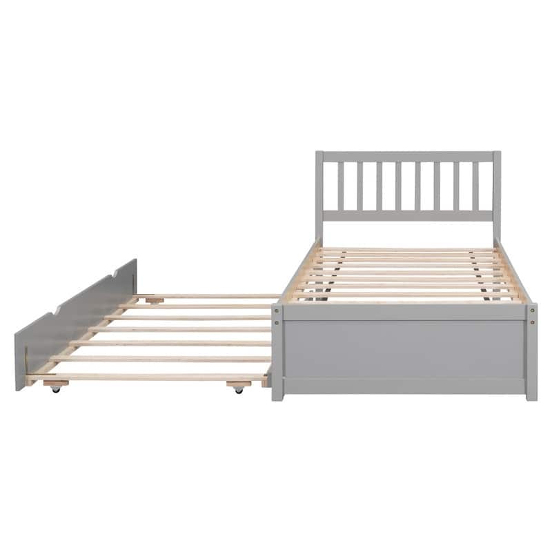 Wooden Twin Size Platform Bed Frame with Trundle