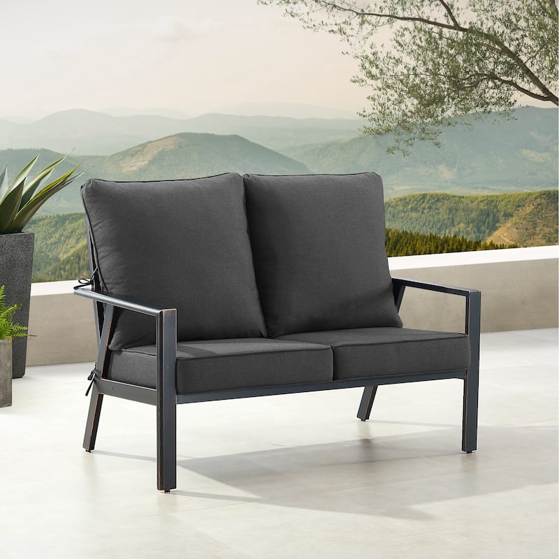 Black Aluminum Deep Seating Deep Seating Loveseat with Cushions - Black