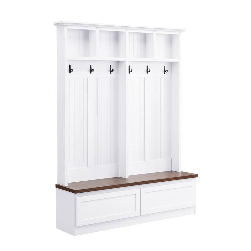 4-in-1 Mudroom Versatile Coat Rack with 2 Large Drawer