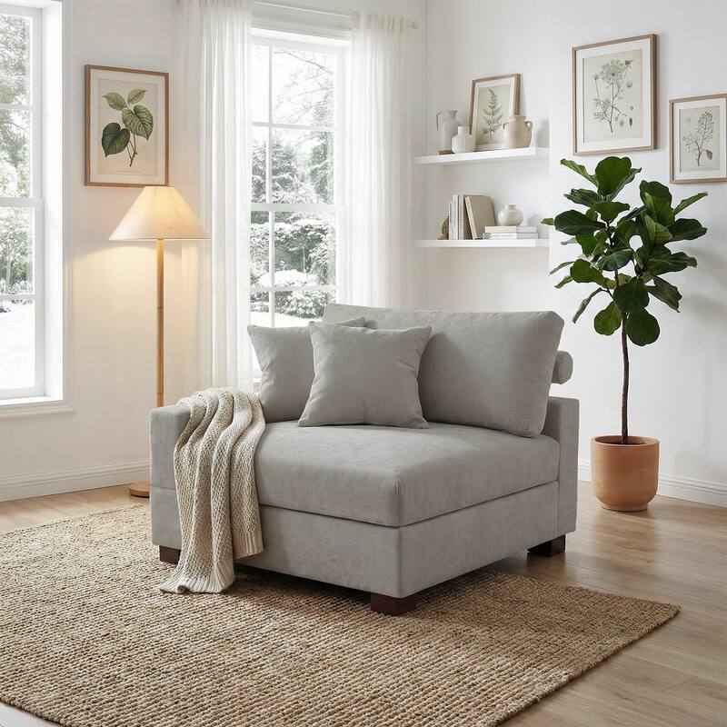 Chenille Upholstered Armless Accent Chair With Plush Cushion - ARMCHAIR - Grey/left facing