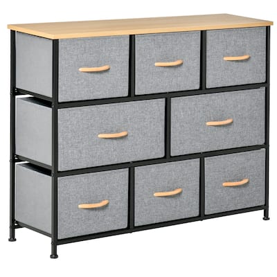 HOMCOM 8-Drawer Dresser, 3-Tier Fabric Chest of Drawers, Storage Tower Organizer Unit with Steel Frame Wooden Top for Bedroom