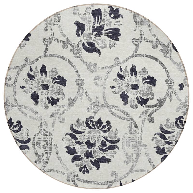 Machine Washable Indoor/ Outdoor Chantille Floral Scroll Rug