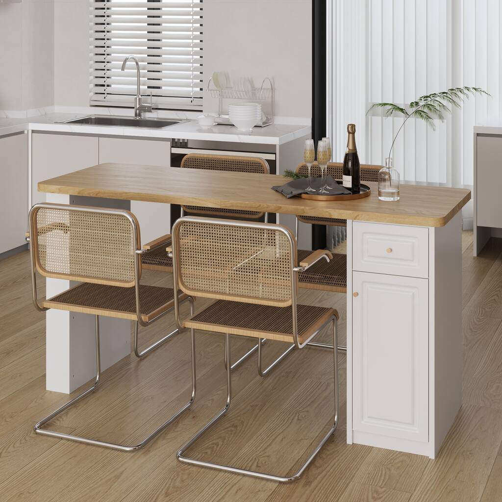 Work Table with Storage Cabinet,Natural Wood Top Kitchen Island Small Ding Table - N/A