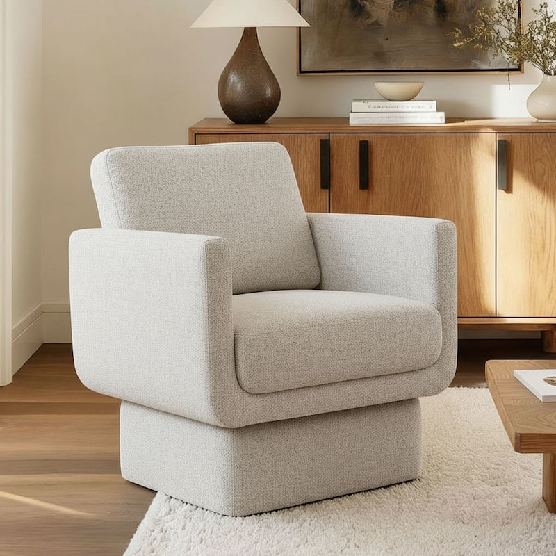 Beige Upholstered Swivel Barrel Accent Chair(Set of 2)